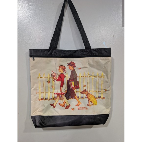 Norman Rockwell Handbags - Norman Rockwell nylon tote bag featuring"Young Love - Walking to School".